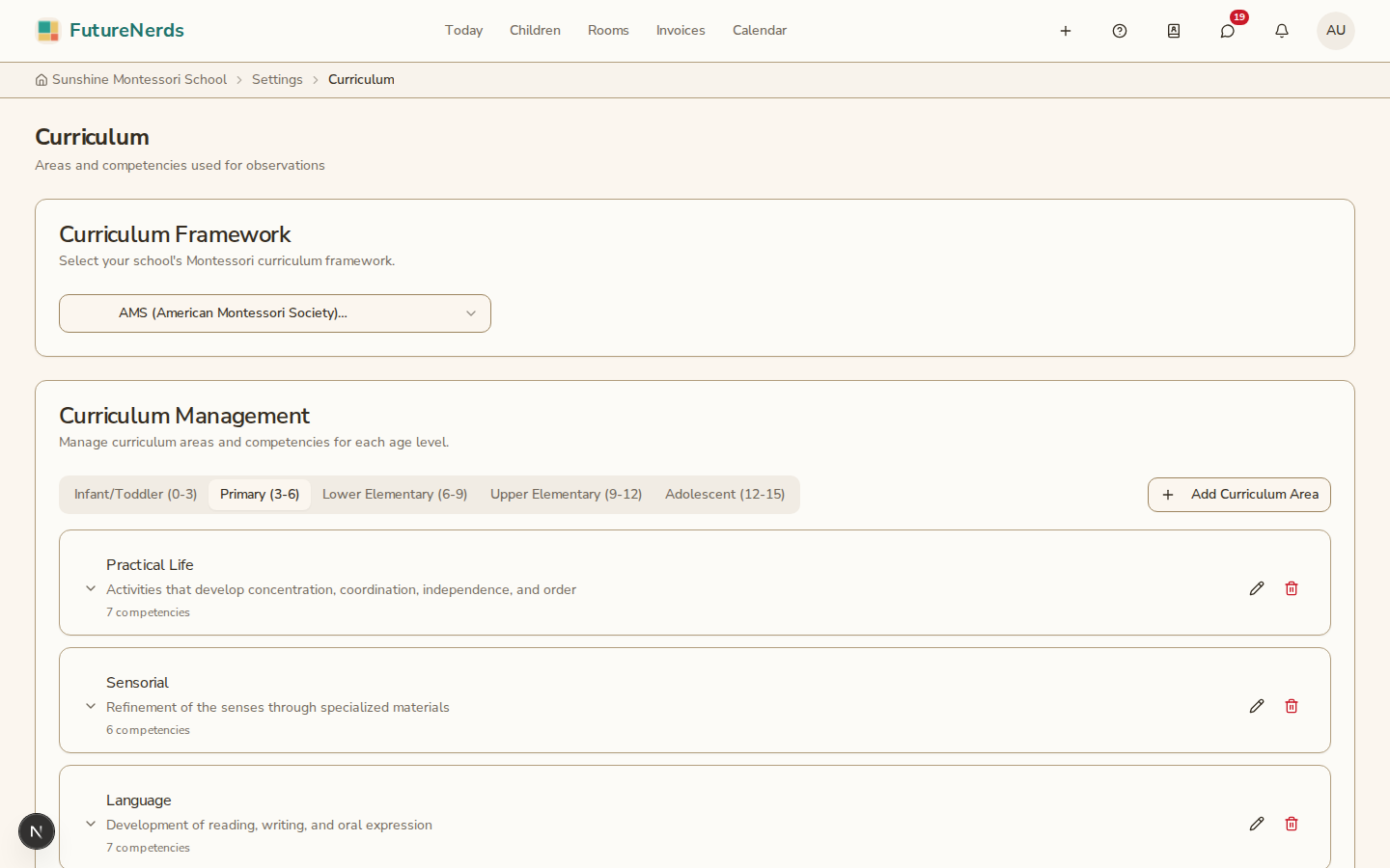 Curriculum settings