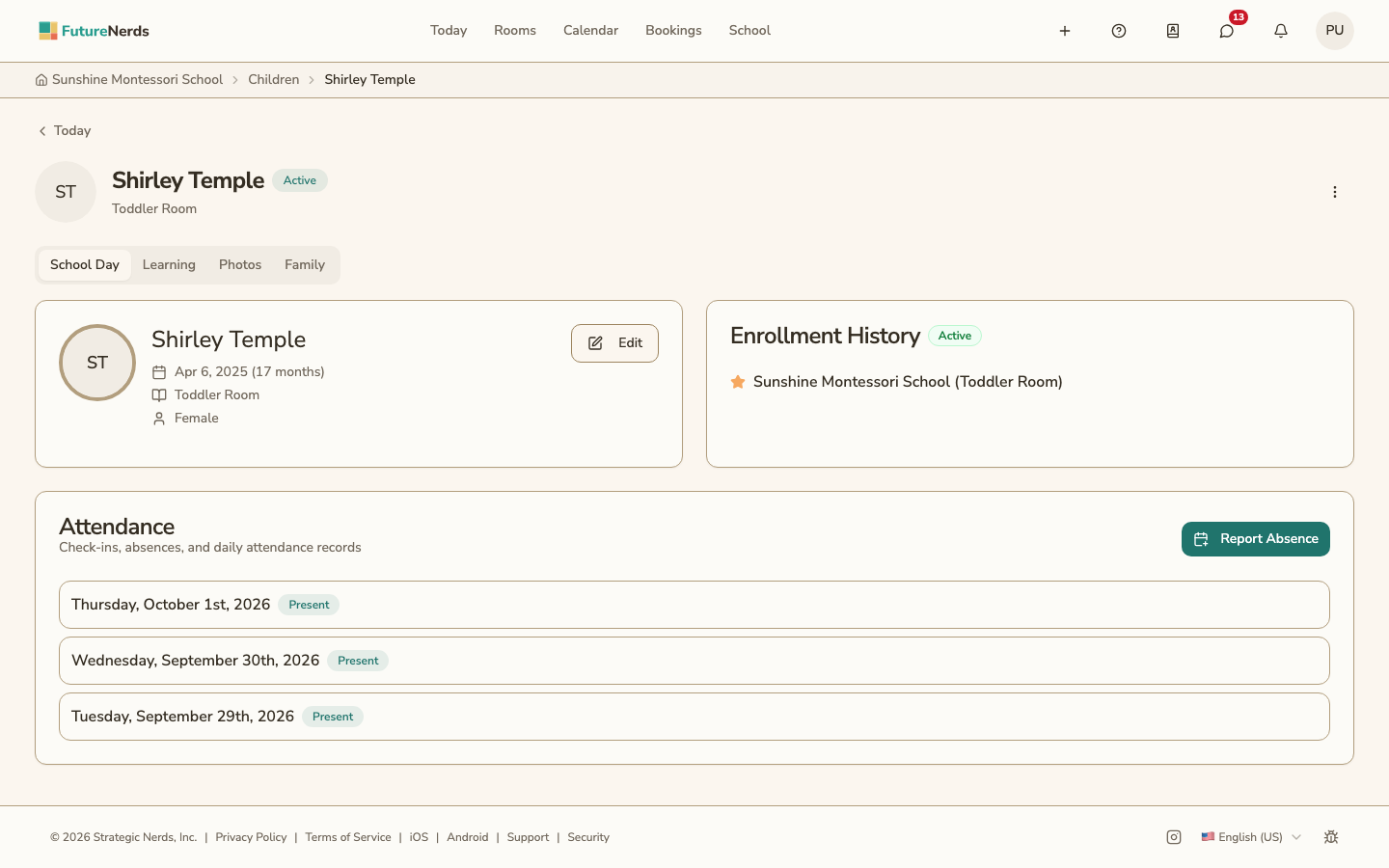 Child profile page