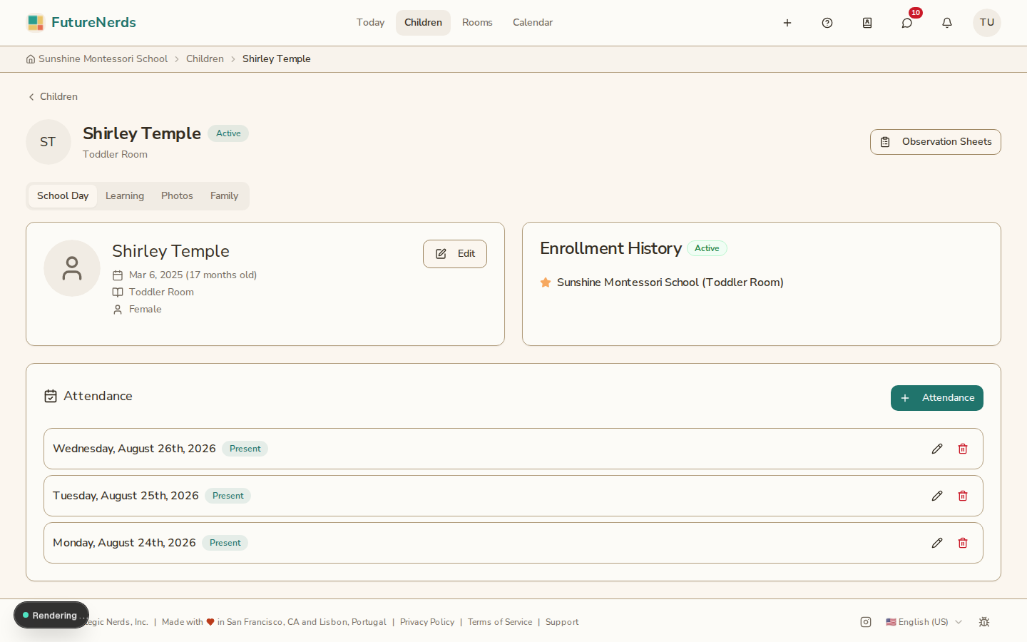 Child portfolio tab